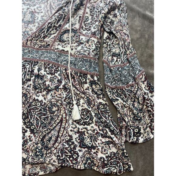 American Eagle Top‎ Women’s XL Brown Floral LS Flared Tunic Boho Peasant - Picture 3 of 6